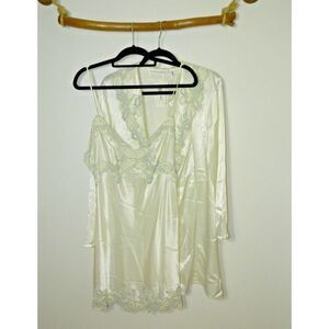 Victoria's Secret Robe‎ Chemise Set Large Ivory Blue Satin Lace Bridal Kimono